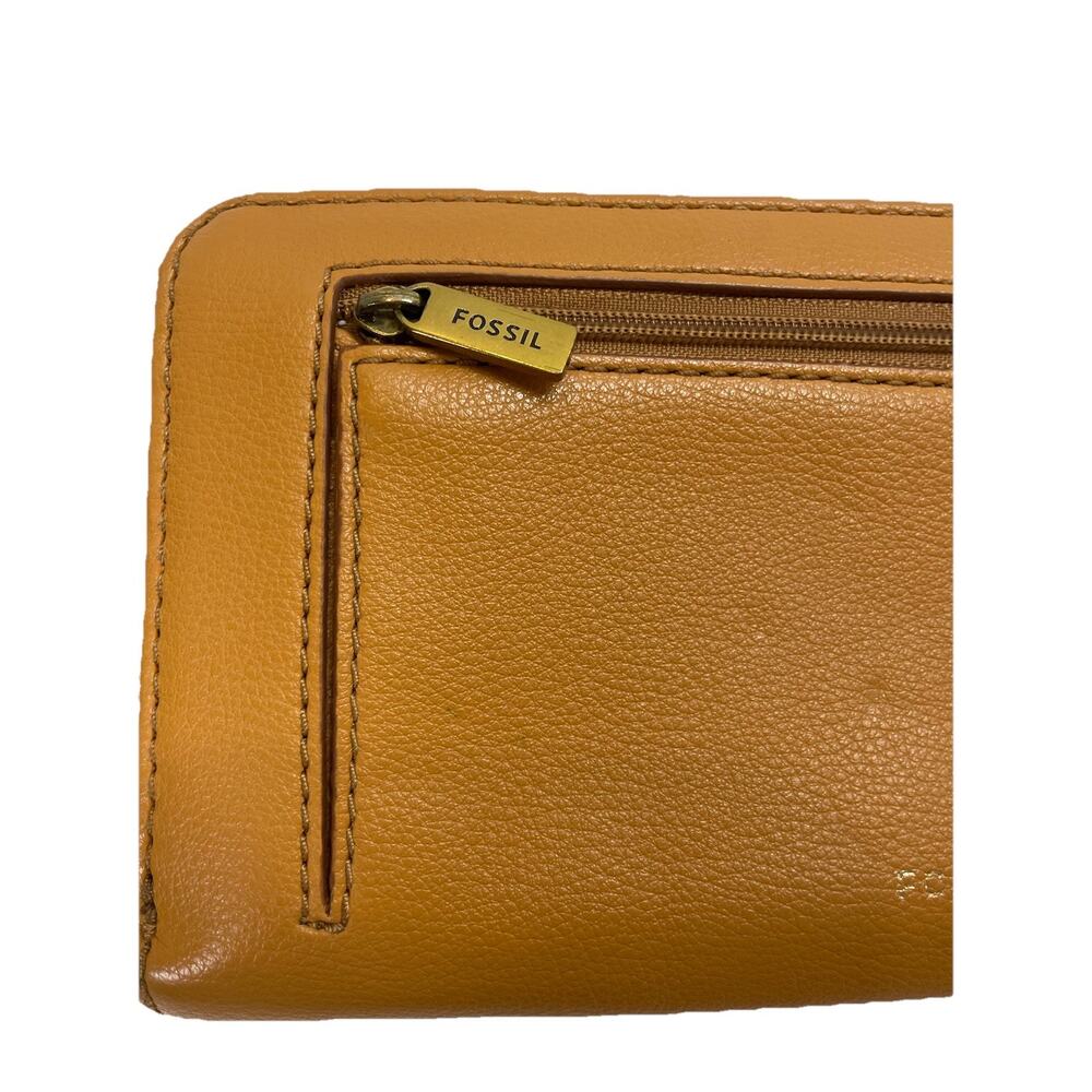 Fossil Wristlet Wallet Brown Zip Multipocket 3D Flower Faux Leather Clutch - Picture 6 of 9